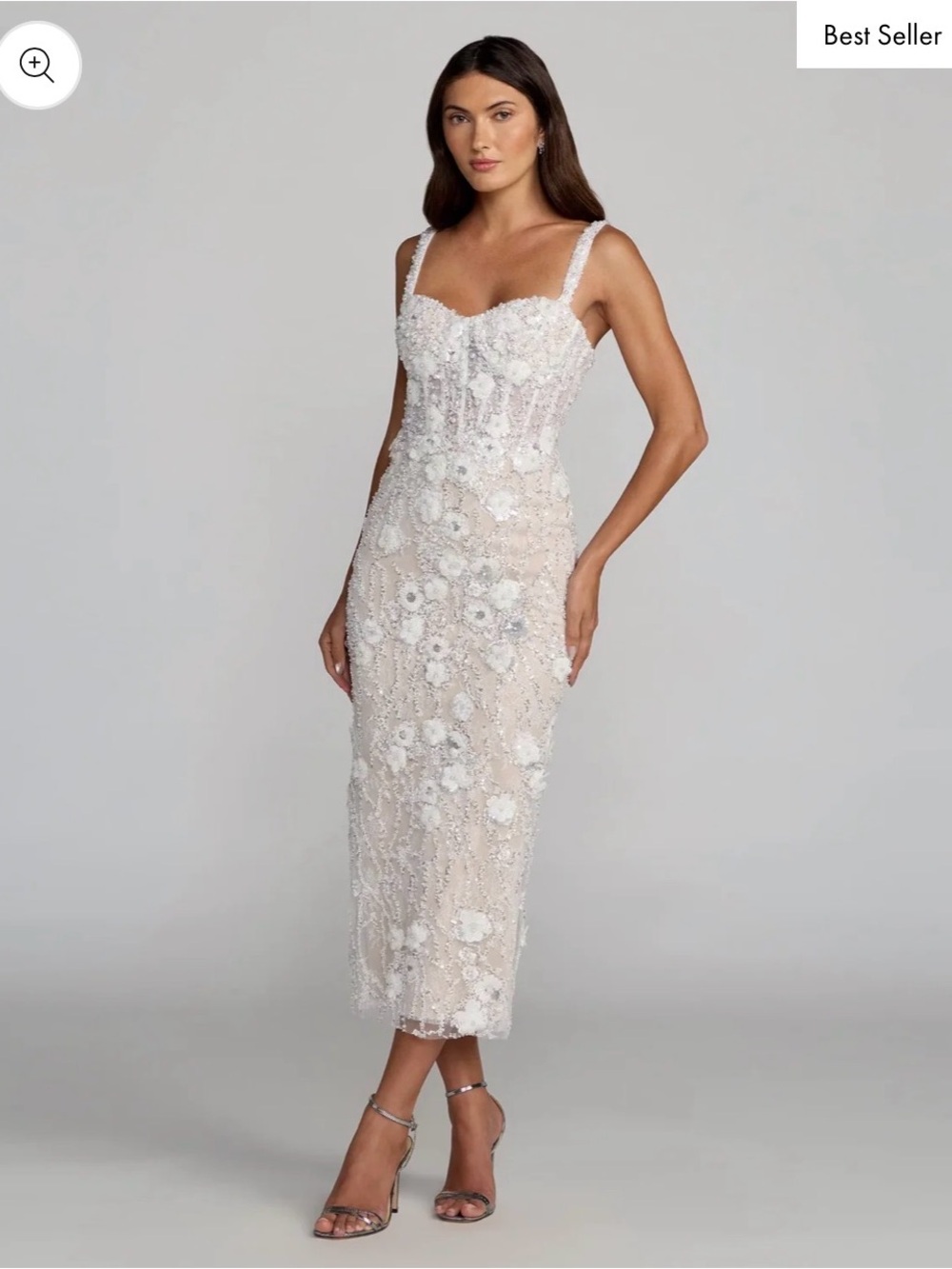 Mac Duggal Ivory Embellished Lace Sleeveless Midi Dress